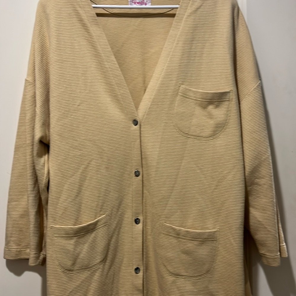 Hartly vintage button down ribbed cardigan pockets shoulder pads long sleeve XL